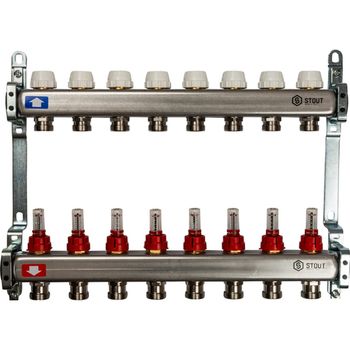 SMS 0917  000008 STOUT Коллектор из нержавеющей стали с расходомерами 8 вых.