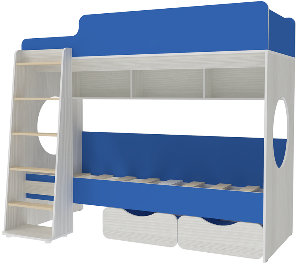 Двухъярусная кровать КарИВи Легенда 7.1 Белое Дерево Светло-синий, голубой