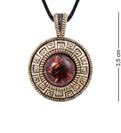 AM-3991 Подвеска «Жетон Кошка» (латунь, янтарь)