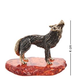 Народные промыслы AM-1387 Фигурка «Волк, воющий на луну» (латунь, янтарь)
