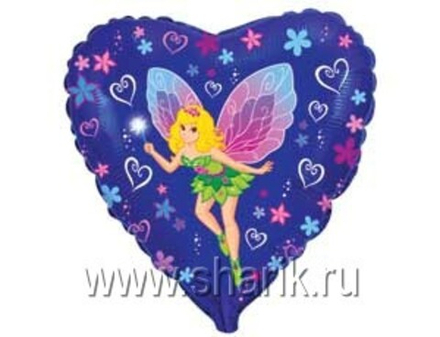 Ф 18" Сердце Девочка фея на синем сердце
