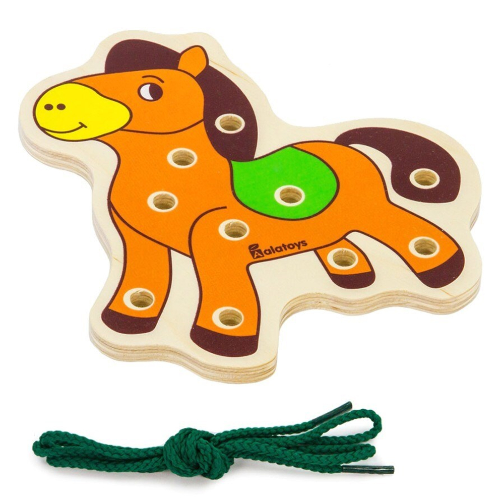 Шнуровка "Лошадка", развивающая игрушка для детей, обучающая игра из дерева