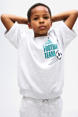 H&M Комплект из толстовки и шорт с принтом, светло-серый