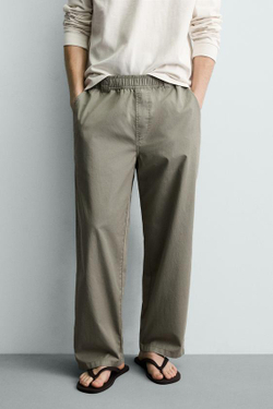 ZARA ХЛОПКОВЫЕ БРЮКИ RELAXED FIT, СВЕТЛЫЙ ХАКИ
