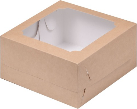 Коробка для БЕНТО-торта с окном крафт, 16х16х8 см