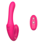 Розовый вибратор с клиторальным отростком и пультом ДУ- 19,6 см. (Цвет: розовый)