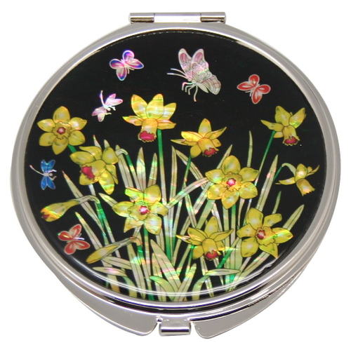 Зеркальце складное ручной работы Нарциссы, Южная Корея 75мм