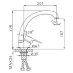 Смеситель для кухни 40к F4128-2 FRAP с отв бок.ручка (выс.пов. излив, хром, п/гайку, силумин)
