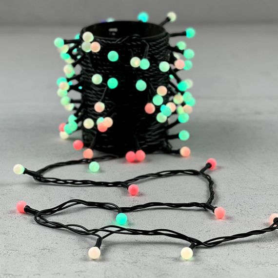 Светодиодная гирлянда шарики Fiesta, 10 м., 100 RGB LED ламп 13 мм , черный ПВХ, LTC (RGB SB100-1-2RGB)