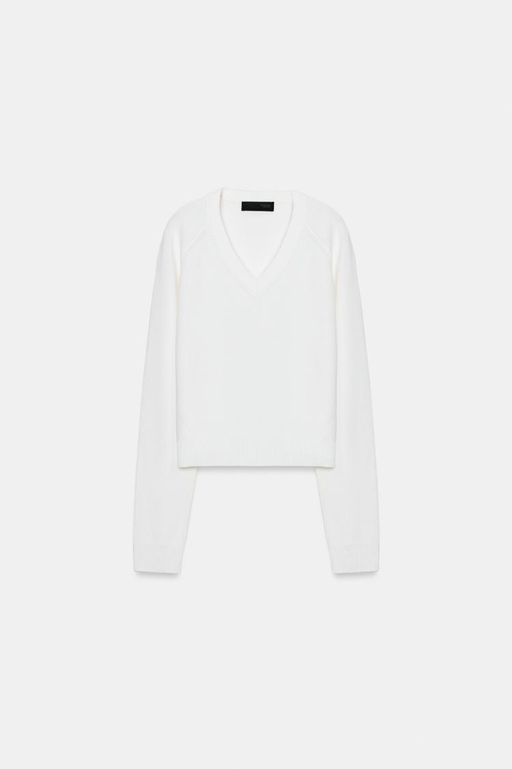 ZARA СВИТЕР С V-ОБРАЗНЫМ ВЫРЕЗОМ, БЕЛЫЙ