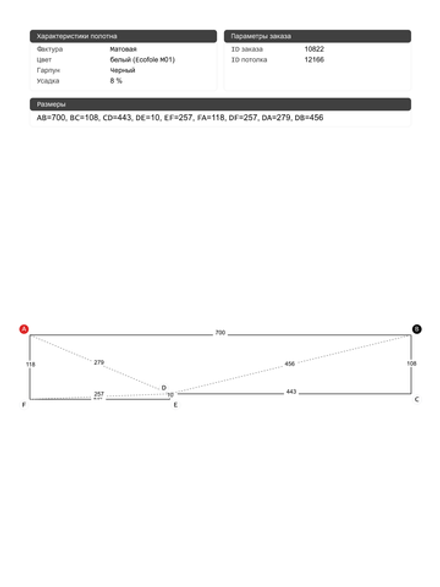 Матовый натяжной потолок 7.8 м2