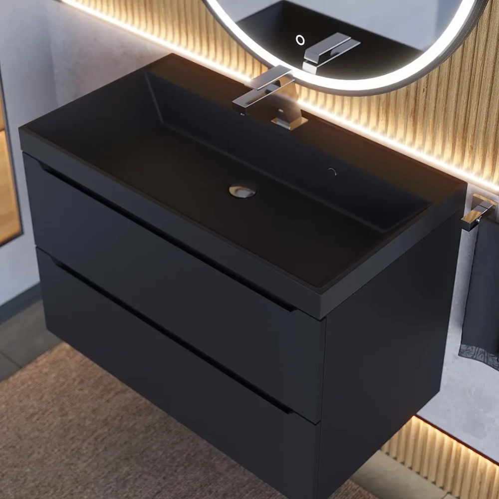 Тумба с раковиной Uperwood Tanos-Classic Quartz 80 см, черная/уголь