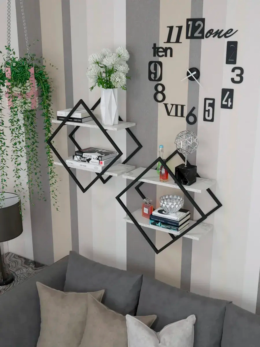 Набор полок ромб настенных черно-белых  - ЧБ