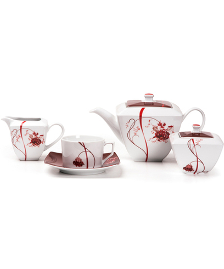 Tunisie Porcelaine Сервиз чайный 15 предметов на 6 персон Kyoto Noblesse Roug, лиможский фарфор