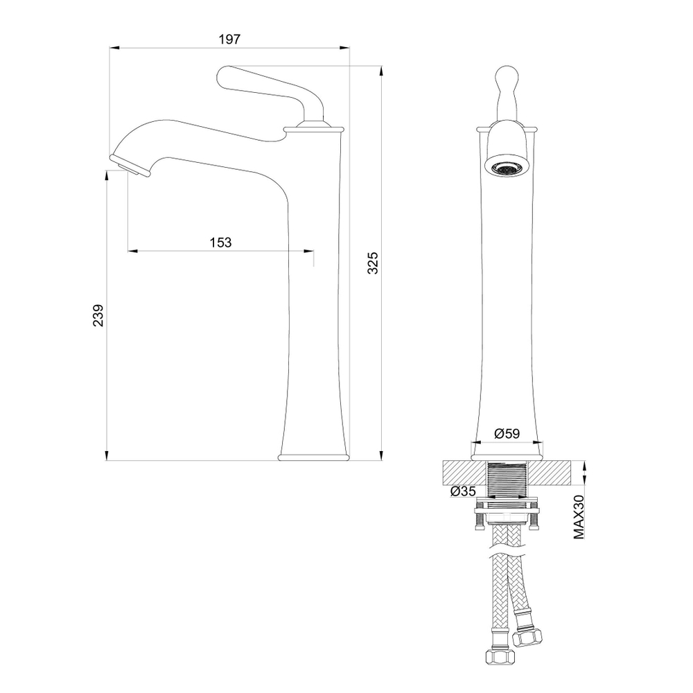 Смеситель для раковины высокий WONZON & WOGHAND STEAM, Брашированное золото (WW-88239008-BG)
