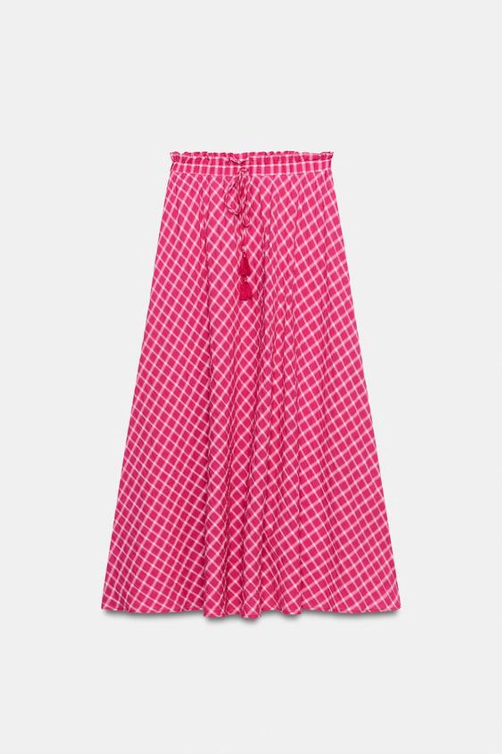 ZARA ЮБКА МИДИ В КЛЕТКУ, ЦВЕТ ФУКСИИ