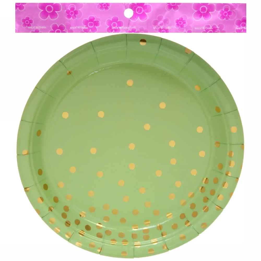Тарелка бумажная 18 см в наборе 10 шт «Конфетти» зеленая