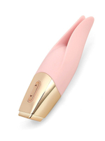 Нежно-розовый мини-вибратор с раздвоенным кончиком - 12,3 см. (Цвет: нежно-розовый)