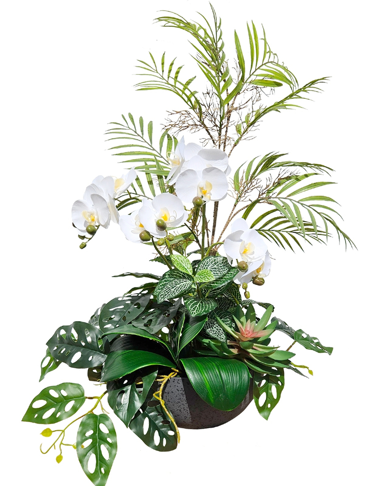Искусственная зелень с орхидеей 70см в чаше Лофт