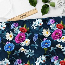 Ткань таффета ромашки и васильки