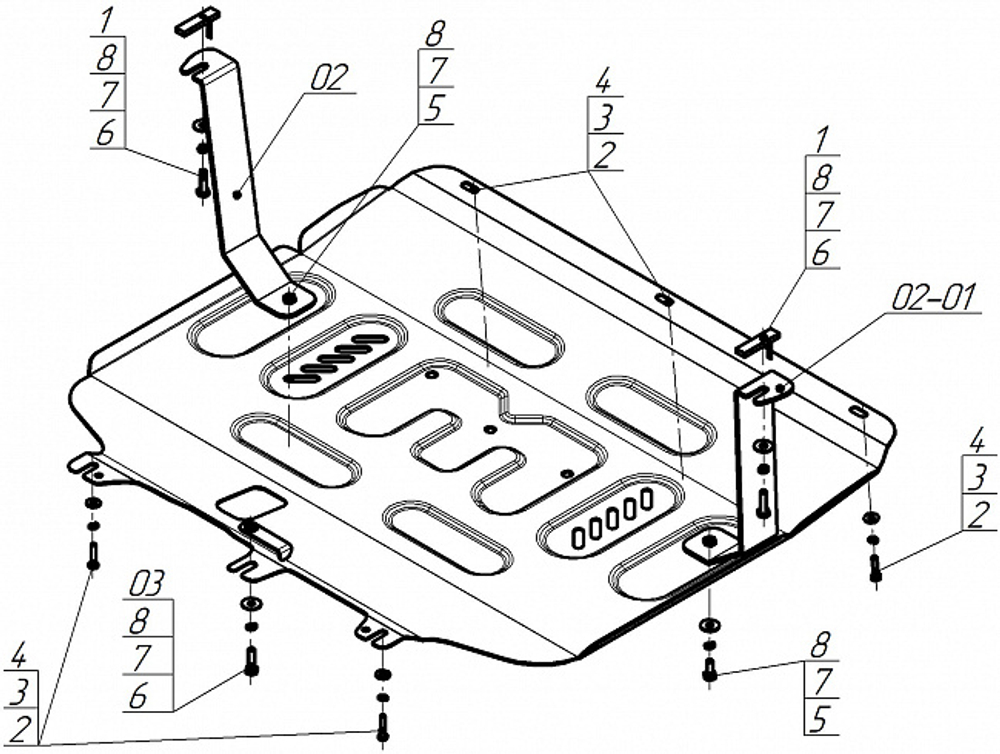 Защита картера двигателя, КПП. 2 мм, Сталь. для FAW Bestune T90 2023-н.в., Motodor.73909