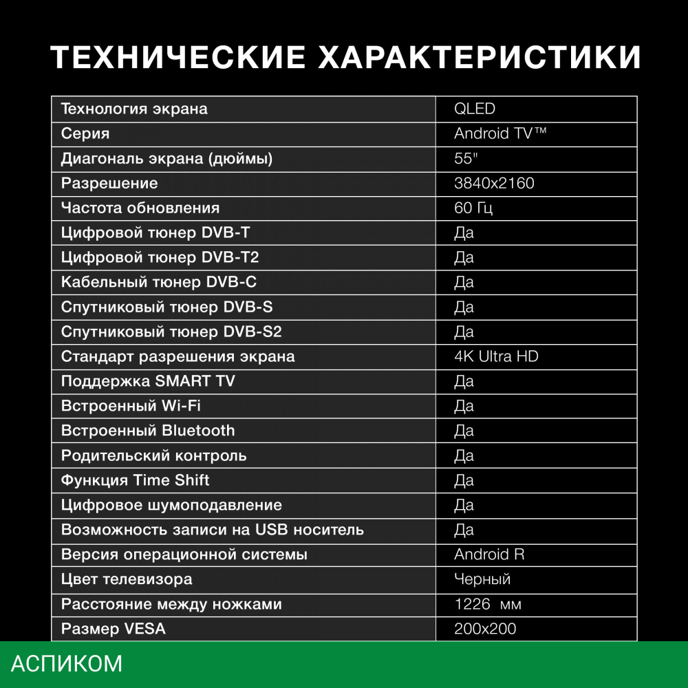 Телевизор QLED Hyundai 55" H-LED55QBU7500