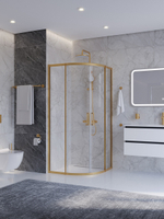 Душевой уголок Cezares PLANE-R-2-90-C-BORO, 90х90х195, профиль брашированное золото, стекло прозрачное