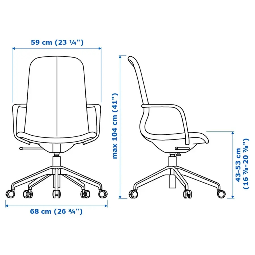 Офисный стул - IKEA LÅNGFJÄLL/LANGFJALL, 68x68x104см, черный, ЛОНГФЬЕЛЛЬ ИКЕА