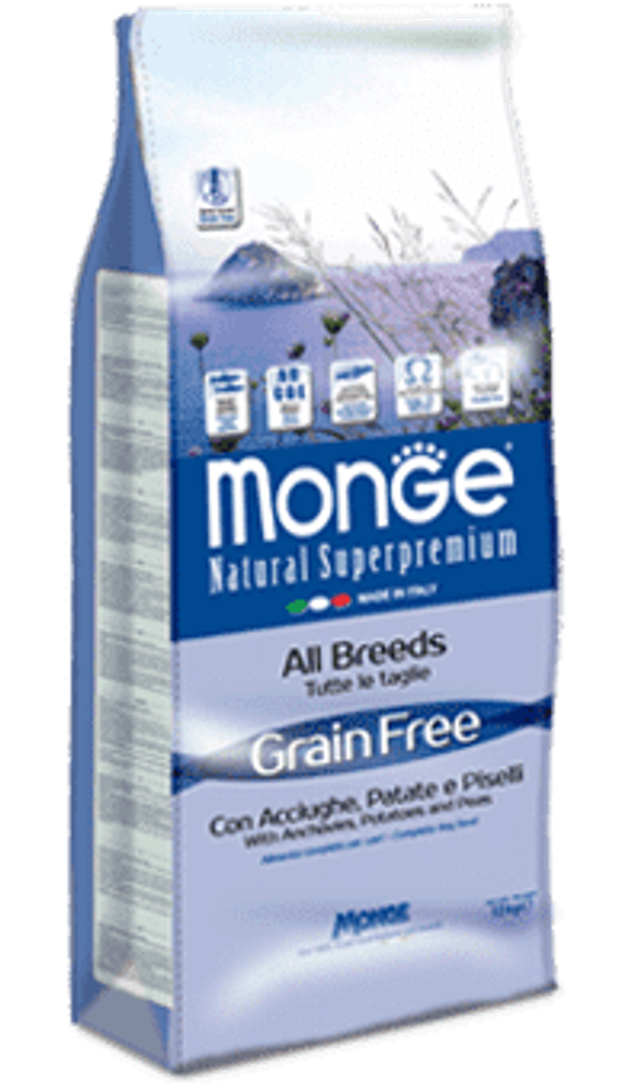 Monge Dog 2,5 кг GRAIN FREE беззерновой корм для собак всех пород анчоусы c картофелем и горохом