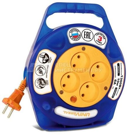 Удлинитель "UNIVersal" У10-015 термо 1300Вт в закрытом корпусе 4гн. з/к, с защитными шторками 10м