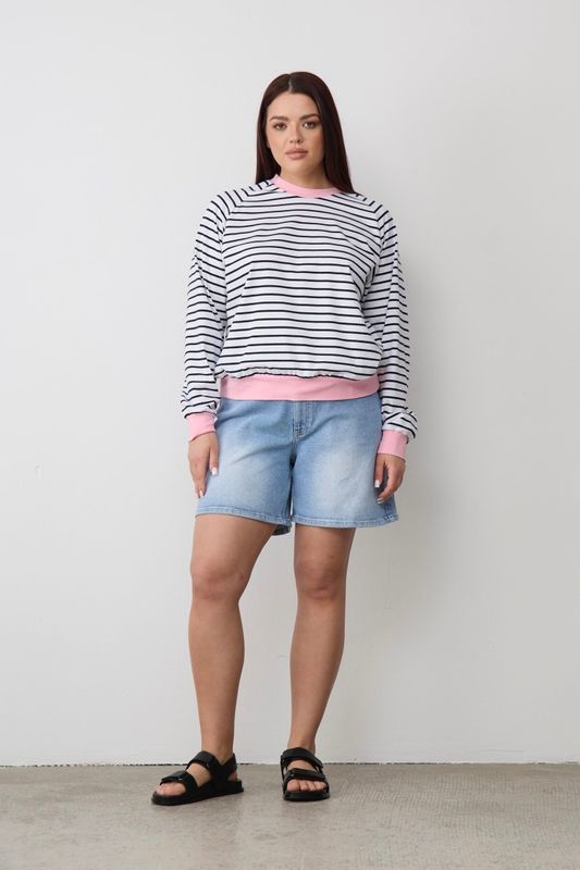 Лонгслив-тельняшка с контрастной отделкой, черно-белый