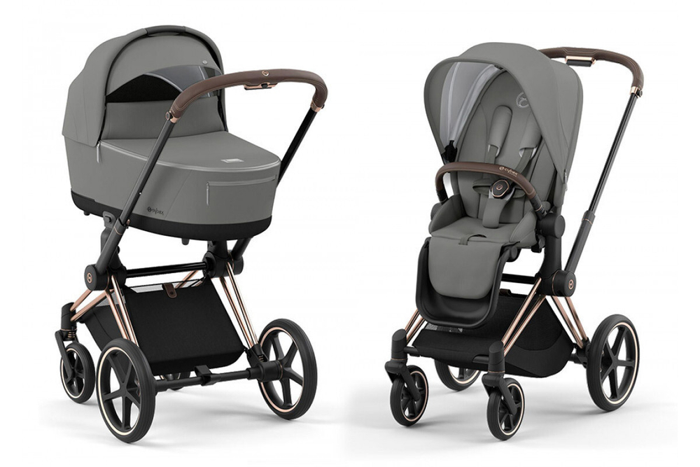 Коляска 2 в 1 Cybex Priam IV Mirage Grey, шасси Rose Gold