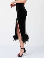 Юбка бархат с крупными перьями