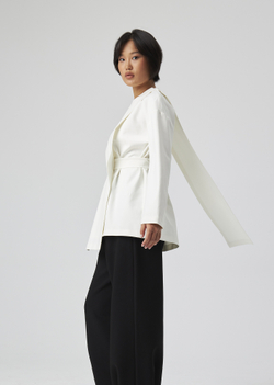 BLOUSE WITH A BELT | M | WHITE