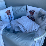 Комплект в кроватку 18 предметов "Мишка в пижаме" серый, сатин