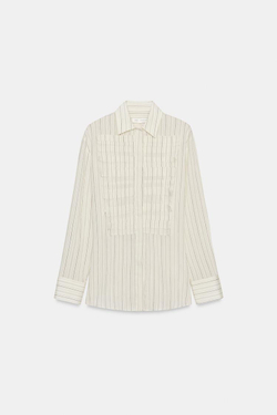 ZARA РУБАШКА В ПОЛОСКУ СО СКЛАДКАМИ — ZW COLLECTION LIMITED EDITION, ЭКРЮ/ЧЕРНЫЙ