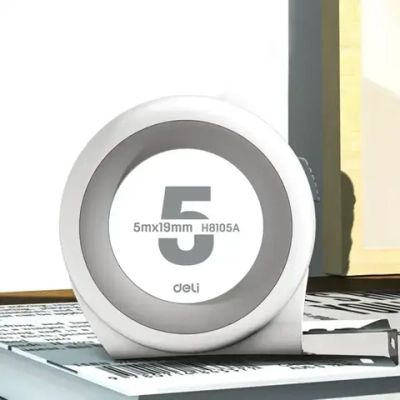 Рулетка "Home Series White" Deli H8105A 5м х 19мм (Эксклюзивный дизайн, клипса, ремешок, подарочная упаковка)