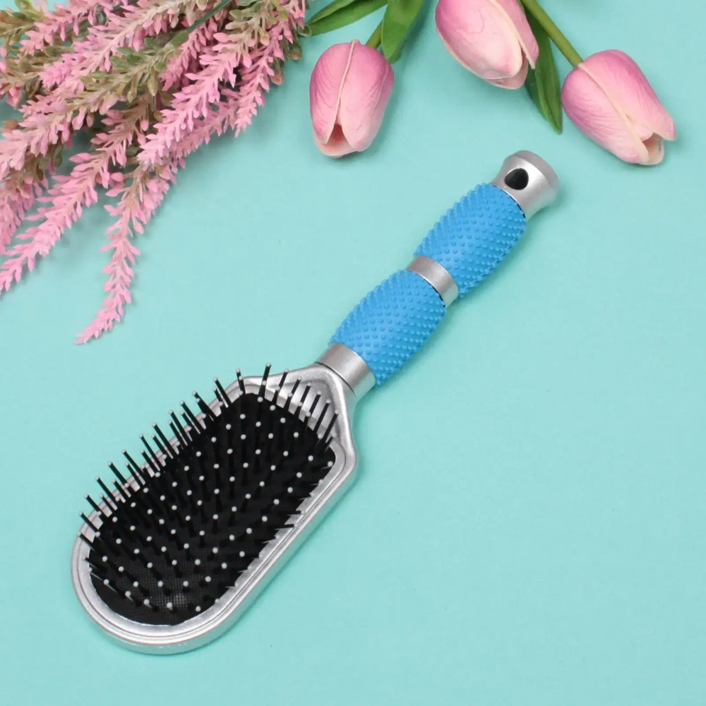 Расческа массажная «Lavanda», трапеция, цвет ручки голубой, 23 см