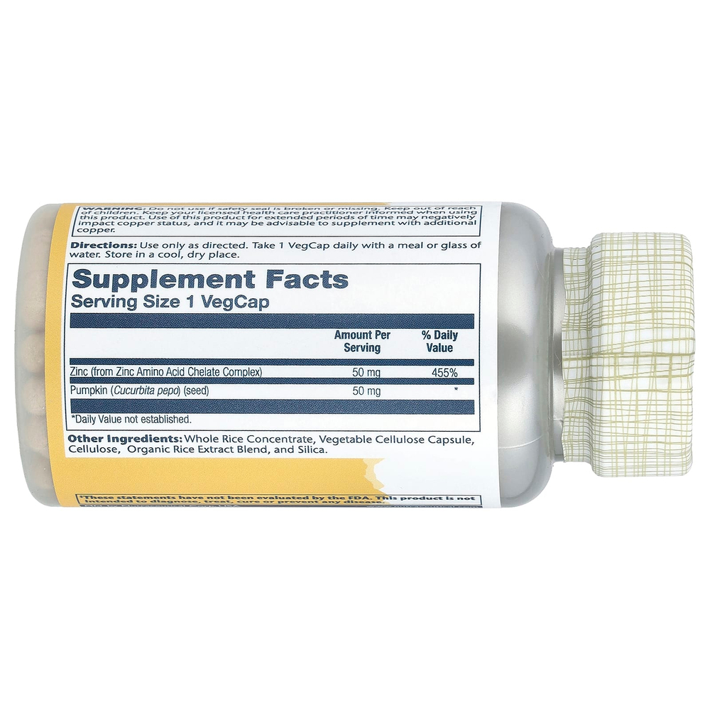 Solaray, цинк, 50 мг, 100 растительных капсул