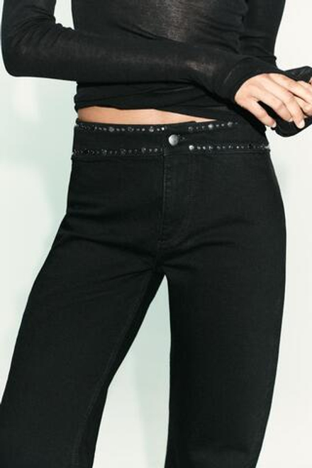 ZARA ДЖИНСЫ Z1975 STRAIGHT LONG-LENGTH С ВЫСОКОЙ ПОСАДКОЙ И ЗАКЛЕПКАМИ, ЧЕРНЫЙ