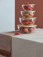 Набор из 4-х стеклянных мисок eco store с крышками из бамбука