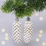 Ёлочные игрушки «Таинственное очарование» Шишки блестящие 9 см (набор 2 шт), белый