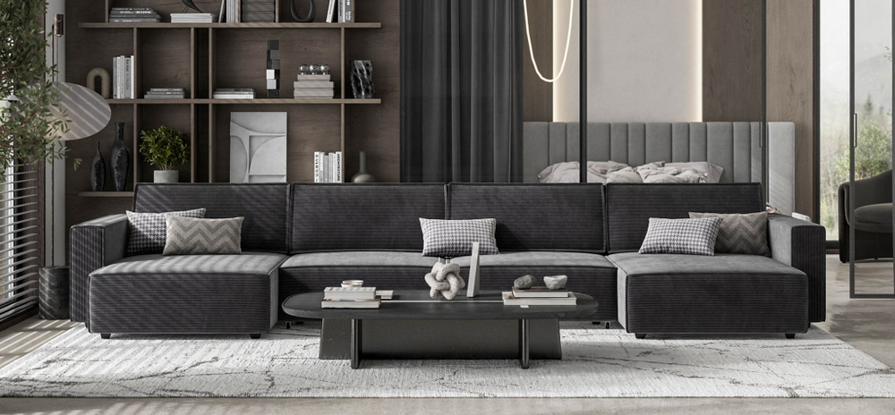 П-образный диван BOSS SOFT MODOOL Вельвет CORD графит