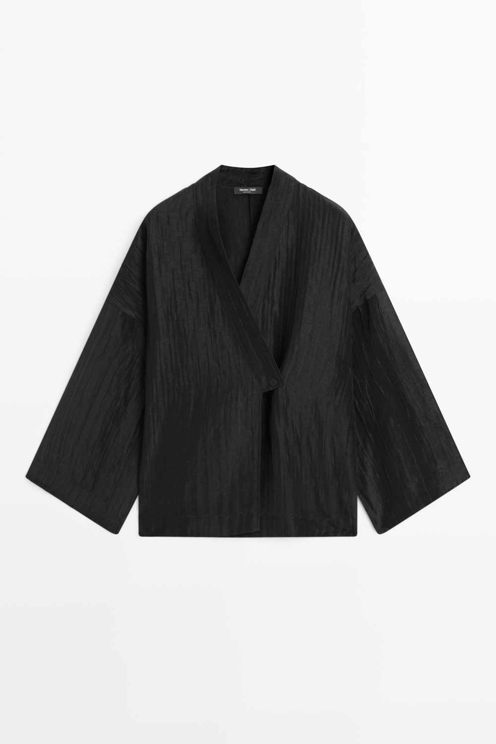 Massimo Dutti Фактурное кимоно из смесового льна с V-образным вырезом, черный