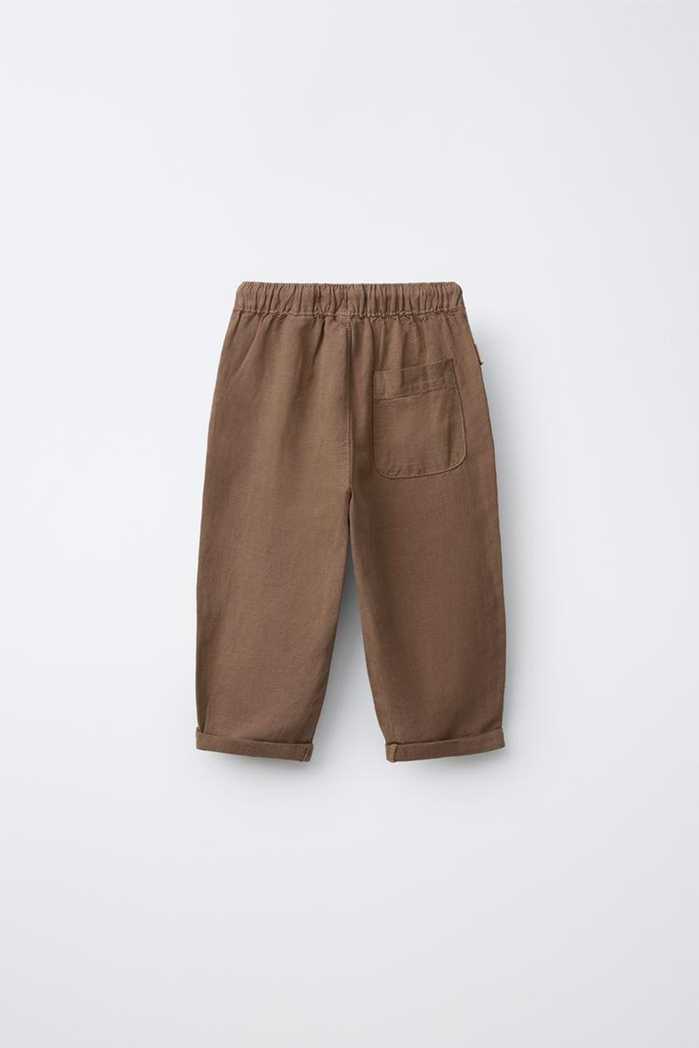 ZARA БРЮКИ СТРУЯЩЕГОСЯ КРОЯ ИЗ СМЕСОВОГО ЛЬНА, КОРИЧНЕВЫЙ