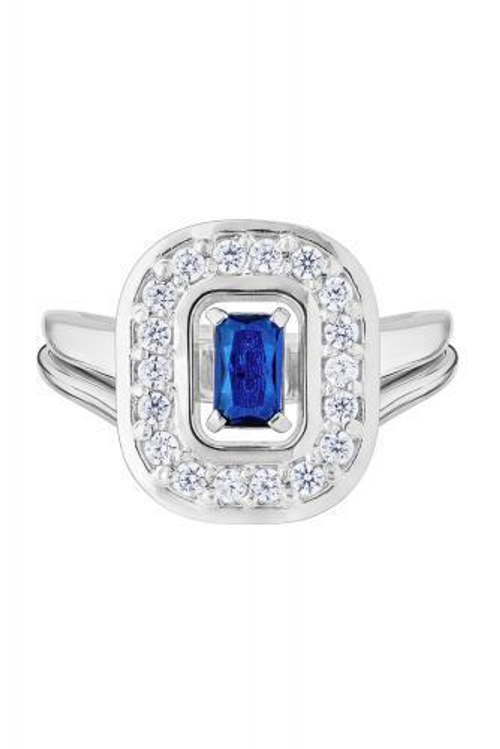 Кольцо сборное из серебра со вставками из выращенной синей шпинели и бесцветных фианитов