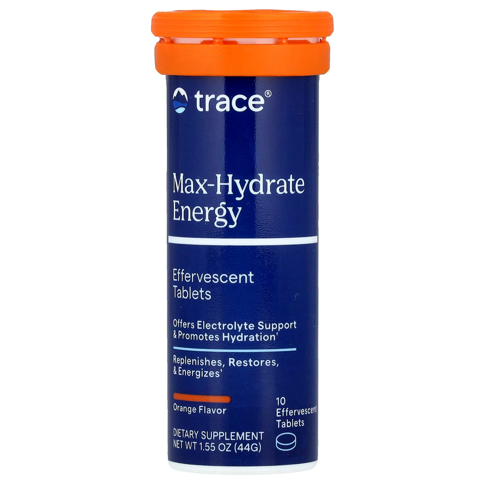 Trace, Шипучие таблетки Max-Hydrate Energy, апельсин, 8–10 таблеток в тюбиках по 44 г (1,55 унции)