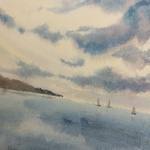 Картина авторская акварельная в паспарту 30х40 см на стену для интерьера "Небеса"