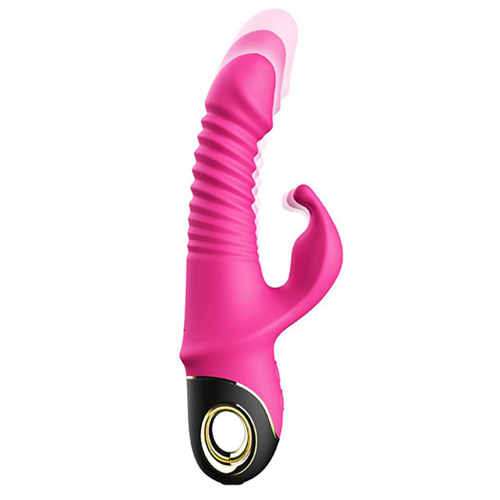 Ярко-розовый рельефный вибратор-кролик 22,7см Silicone Toys Zing USK-V09