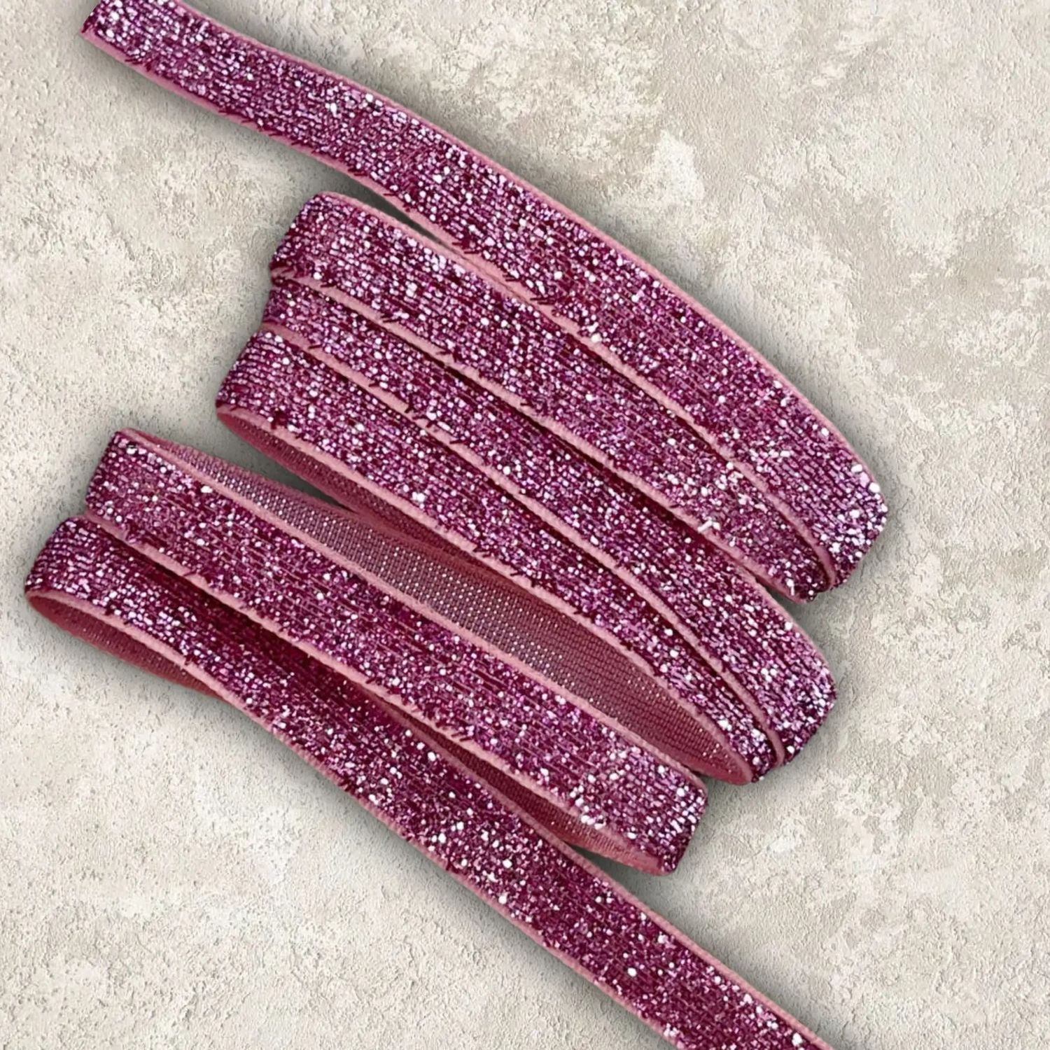Бархатная лента с розовым глиттером (1м.)